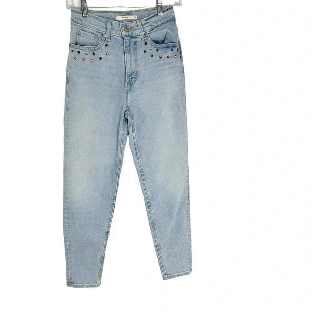 Levi’s Y2K Jewel Studded High Waisted Mom Jeans Light Wash Denim Size 24 - Picture 5 of 16